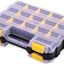 Hardware Organizer Box 34 Compartments Small Parts Organizer with Removable Dividers Durable Plastic Double Side Tools Box Screw Organizer For Nuts, Bolts, Screws, Nails, Small Hardware (Yellow)