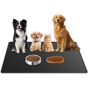 48"x32" Extra Large Pet Food Mat, 1.5MM Super Thick Silicone Dog Mats for Food and Water, XXXL Nonslip Pet Feeding Mats for Floors,Dog Cat Bowl Mat with Raised Edges, Black
