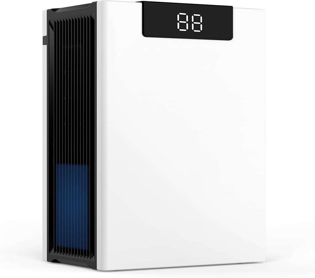 Dehumidifier, 98 OZ Dehumidifiers for Home, (1000sq.ft) Dehumidifier Washable Air Filter, Dehumidifiers for Basement, Bedroom, with Drain Hose, Auto Shut Off, 4/8/12 Timer Setting, White