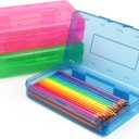 Tamaki 3 Pack Plastic Pencil Box Large Capacity Pencil Boxes Clear Boxes with Snap-tight Lid Stackable Design and Stylish Office Supplies Storage Organizer Box, Blue, Green, Pink