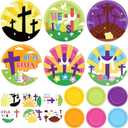 24 Sets Easter Crafts Kit DIY Resurrection Paper Plate Craft Religious He is Risen Craft for VBS Church Sunday School Classroom Christian Easter Day Party Art Project Home Family Activities