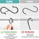 Navona 60 Pcs S Hooks for Hanging Heavy Duty, 3.5-inch Heavy Duty Metal S Hook with Safety Buckle, Suitable for 0.5 inch Rods, S Hook for Hanging Plants, Closet, Kitchen Utensil, Pot, Pan, Bags