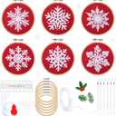 Roowest 6 Sets Winter Embroidery Kits for Beginners Adults Winter Snowflakes Cross Stitch Embroidery Ornament Kit DIY Craft Needlepoint Sets with Pattern Instructions Thread Needle Ribbon(Red)