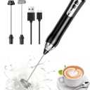 Rechargeable Milk Frother, Coffee Frother Handheld Wand, IP67 Waterproof Electric Foam Maker, High Power High-speed Drink Mixer Foamer for Matcha, Lattes, Cappuccino (Black)