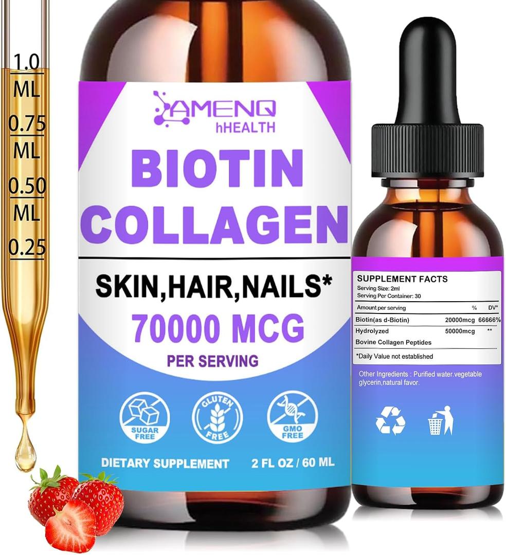 4 x Liquid Biotin and Collagen for Women,Hair Growth & Strength Support 2oz
