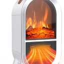 Riseon Portable Electric Fireplace Heater, 1500W/750W Mini Space Heater for Indoor Use with 3D Flame, Thermostat, Carry Handle, Overheat & Tipover Protection, for Home Office Bedroom Desk, White