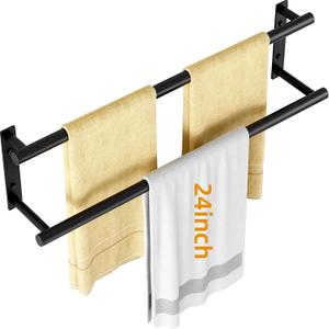 Double Towel Bar, 24Inch Towel Rack for Bathroom,Towel Holder Wall Mounted, Stainless Steel Double Bath Towel Bar, Double Towel Rod Towel Rail Hanger for Wall, Kitchen, Matte Black