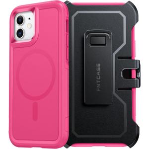FNTCASE for iPhone 12 Magnet Case: Magnetic Dual Layer Protective Cell Phone Cover with Belt-Clip Holster | Military Grade Drop Proof Protection Durable Non Slip Textured Back Phonecase (Hot Pink)