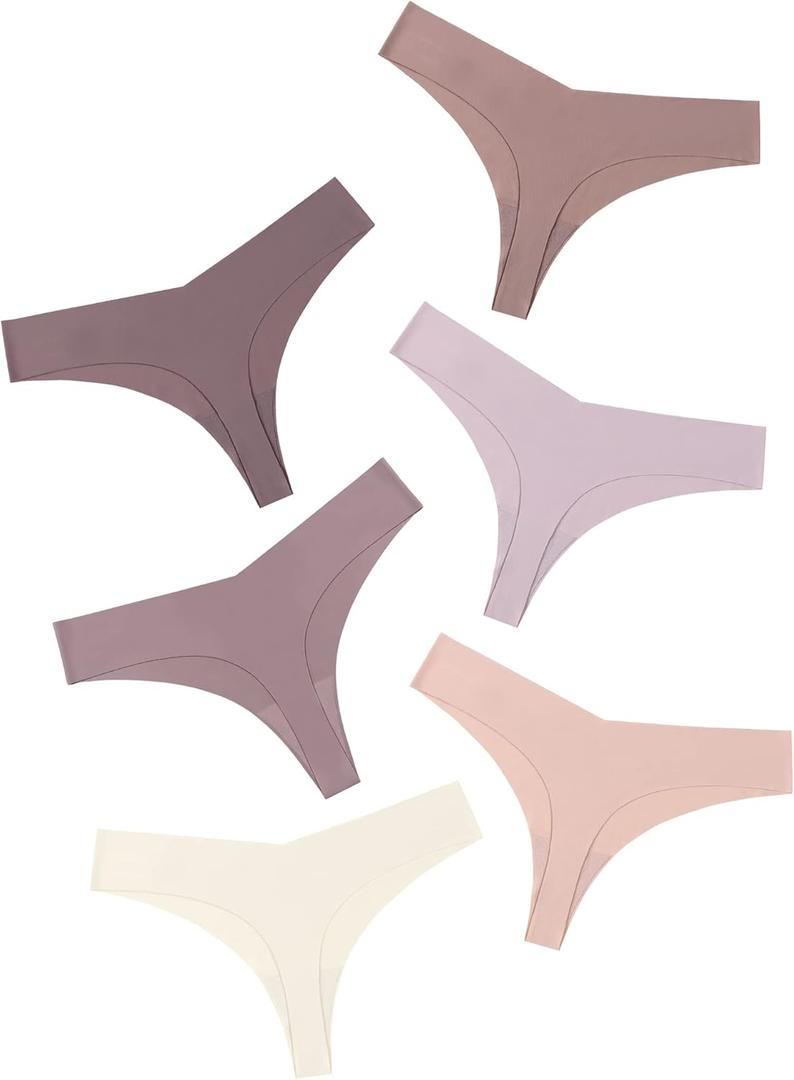 DEANGELMON Seamless Thongs for Women No Show Thong Underwear Women Comfortable Multiple Pack (Large, Bean Paste-6pack)