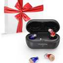 Vivtone Supermini Hearing Aids (Not Amplifiers), Rechargeable Digital Hearing Devices with 16-Channel Sound Processing for Superior Sound Quality, Over-the-Counter, Pair (Blue & Red with Black Case)
