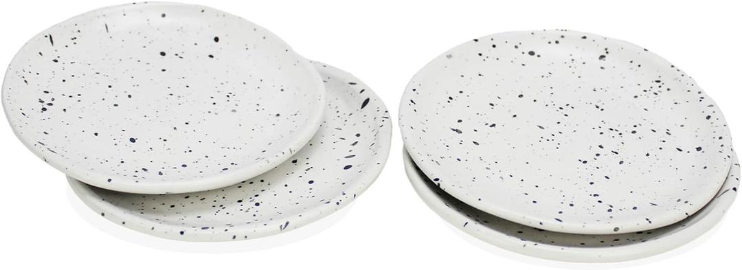 roro Ceramic Canape Plates, Set of 4, Matte White with Dark Speckles, Handmade, 5 Inches Wide