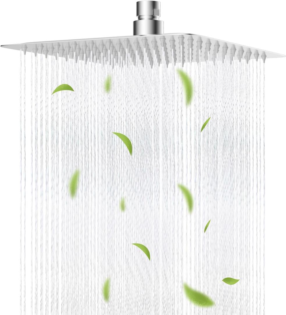 Hibbent All Metal 10x9 Inch Shower Head, High Pressure Stainless Steel Rain Showerheads, Bathroom Rainfall Showerhead with Ultra-thin Design, Adjustable Brass Ball Joint, Silicone Nozzles, Chrome