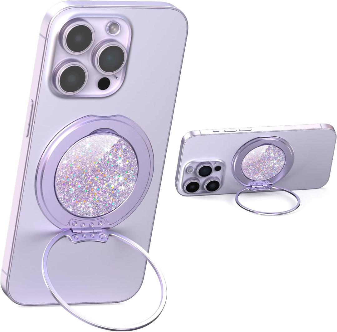 2 x typecase Folding Phone Stand: Foldable Smartphone Holder for Desk - Ultra Thin Adjustable Kickstand - Magnetic Phone Grip Home Desk Accessories Compatible with Phone Tablets (Purple Glitter)