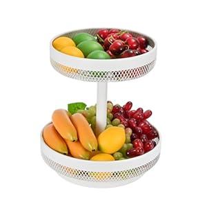IBERG 2 Tier Fruit Basket Mesh Fruit Bowl - Basket Stand for Fruits Vegetables Bread Snacks (White)