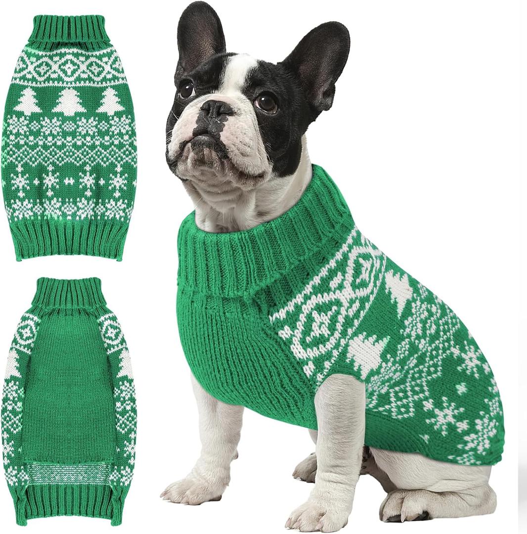 Christmas Dog Sweaters for Small Medium Large Dogs and Cats,Pet Soft Warm Holiday Outfit Girl & Boy,Pup Winter Clothes Turtleneck Double Knitting Collar for Outdoors Playing（Green, XS)