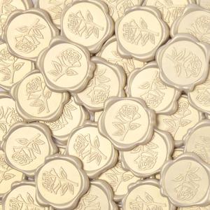 50 Pcs Ivory White Rose Style Wax Seal Stickers, Self Adhesive Wax Seal for Wedding Invitation, Easy Use Good Adhesion, Ivory White Rose Envelope Stickers Perfect for Invitation