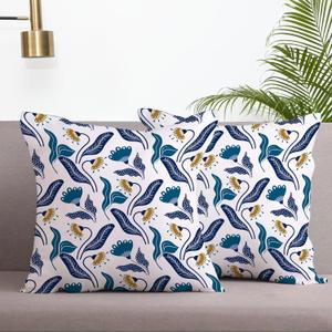 LOVOUS Blue Leaf Throw Pillow Covers 18x18 Inch Set of 2, Vintage Linen Decorative Pillow Covers for Bed Couch Sofa Bedroom Living Room Home Decor, B7