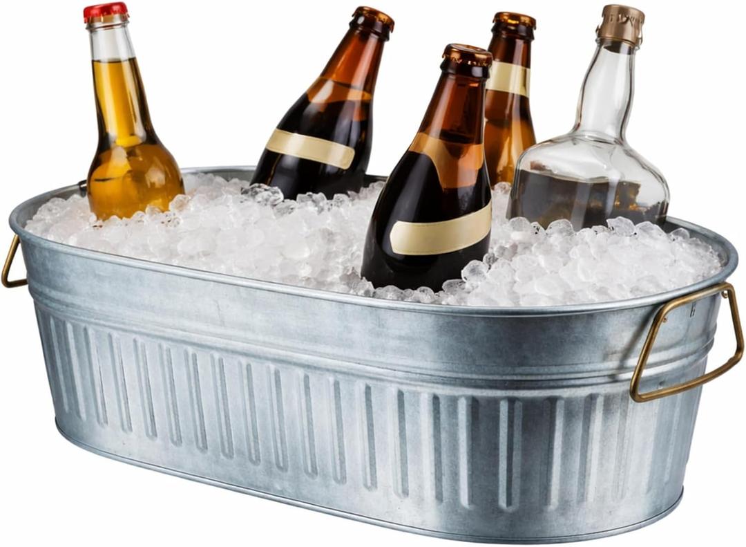 Lallisa 1 Pcs 5.3 gallons Galvanized Beverage Tub Galvanized Bucket Metal Ice and Drink Bucket with Handles Tub for Parties Farmhouse Home Pool Bar (Sliver) (EXP 07/27/26)