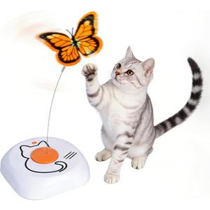 Interactive Cat Toy for Indoor Cats, Automatic Rotating Butterfly Feather Wand, Self Play Electric Cat Toy for Exercise & Mental Stimulation, Quiet Energy-Saving, AA Battery Operated