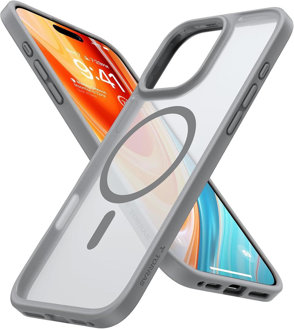 TORRAS for iPhone 16 Pro Case Translucent Matte Back/Natural Titanium Gray Edge | Compatible with MagSafe, Military Grade Drop Protection, Stronger Magnetic, Shockproof Airbag, Color Button, Slim