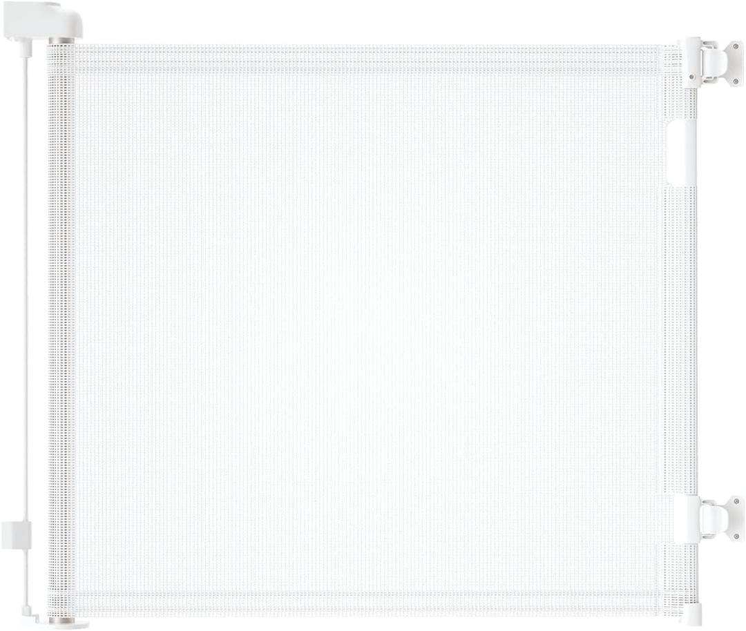 dearlomum Retractable Baby Gate,Mesh Baby Gate or Mesh Dog Gate,33" Tall,Extends up to 55" Wide,Child Safety Gate for Doorways, Stairs, Hallways, Indoor/OutdoorWhite,33"x55")