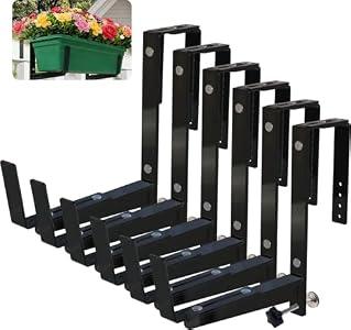 KUAGINZUHE Heavy Duty Adjustable Window Box Brackets - Iron Planter Box Hangers with Reinforced Bottom Support for Balcony, Fence, Railing, Garden - Rust-Proof & Sturdy Flower Pot Holders