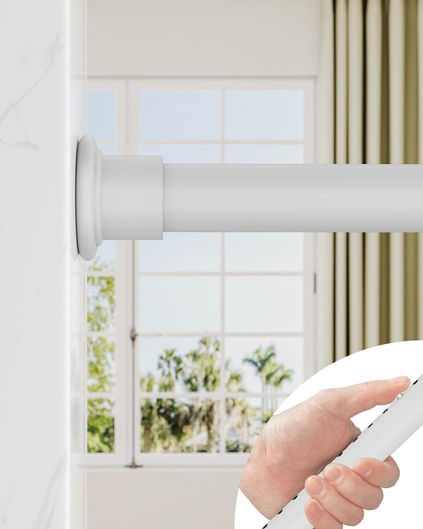 ALLZONE Tension Curtain Rod for Windows,123 to 160 Inch, Heavy Duty Extra Long Curtain Rods, Non-Slip Bathroom Shower Tension Rod, Renter Friendly, Adjustable, Spring Loaded, White (123-160 Inches)