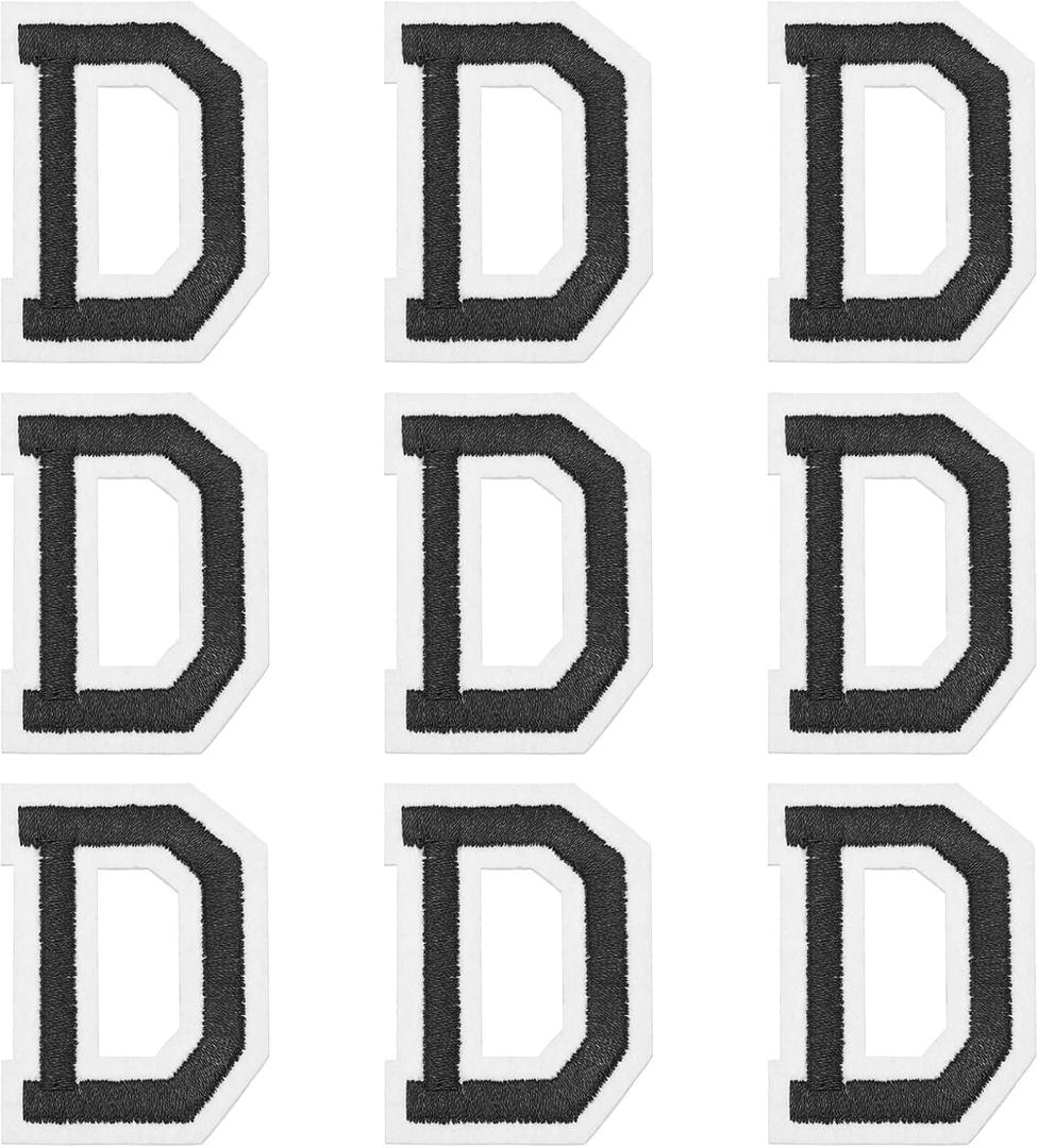 MECCANIXITY Iron on Letter Patches, 9 Pcs 2"/5cm Alphabet D Iron on Embroidered Applique Sew on Patches for Clothes, Dress, Socks, Jeans, Hats, DIY Accessories(Black)