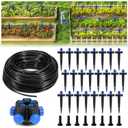 HIRALIY 100FT Garden Watering System, Automatic Drip Irrigation Kit with Adjustable Flow Nozzles, 5-Way Connector, Plastic Material, Modern Style, Ideal for Lawn, Patio, Garden, Raised Bed
