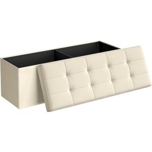SONGMICS MAZIE Collection - 43 Inches Folding Storage Ottoman Bench, Ottoman Foot Rest, End of Bed Bench, Storage Chest, Load 660 lb, for Living Room, Bedroom, Entryway, Cream White ULSF77BE, 15"D x 43"W x 15"H