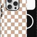 Checkered Phone Case for iPhone 15 Pro Max, Compatible with MagSafe, Aesthetic Checkerboard Cute Magnetic Design Hybrid 2-Layer Hard Shell Cover for Women, Brown