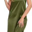 Kasual Womens Satin Nightgown Sexy Lingerie Sleepwear Spaghetti Strap Nightdress V Neck Chemises Silky Long Slip Dress (XX-Large, Army Green 1)
