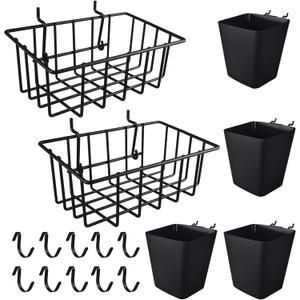 G.CORE Pegboard Bins Baskets Organizer with Peg Board Hooks Cups - 16 Pack Peg Accessories Fit 1/8" & 1/4" Pegs - Black Holders & Hangers for Garage Craftroom Tool Hanging Display Storage Organization
