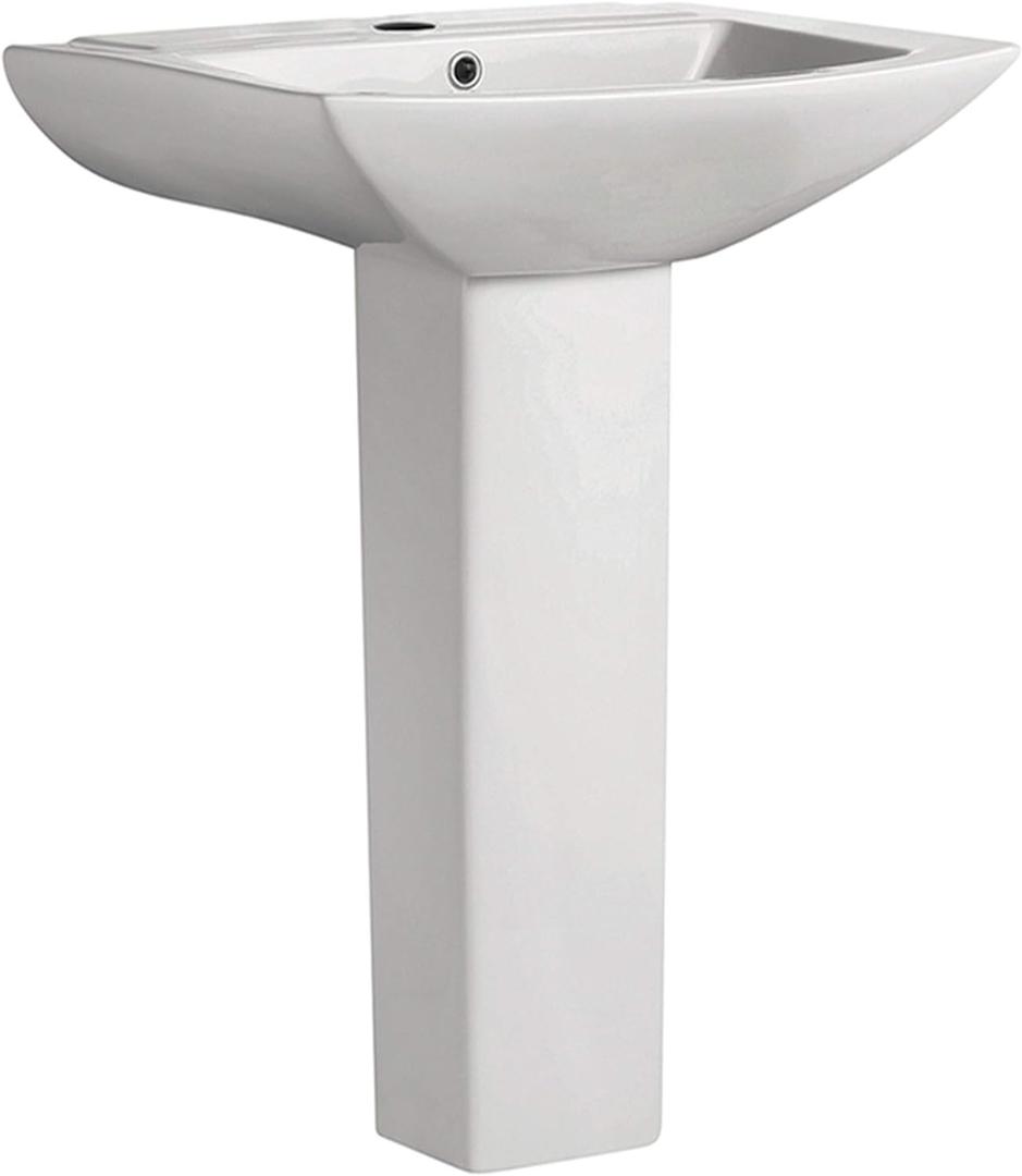 Sublime Rectangular Two-Piece Ceramic Pedestal Bathroom Sink in Glossy White with Overflow, Single Faucet Hole, Standard 1.75 in Drain