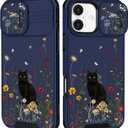 for iPhone 16 Plus Case - Women Cute Phone Cover Girly Pretty Fancy Unique Aesthetic Design Slide Camera Cover Protective Case for Apple for iPhone 16 Plus,Black Cat