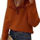 BTFBM Womens Sweaters Fall Winter Clothes 2026 Long Sleeve Button Down Ruffle Crew Neck Casual Knitted Pullover Tops (Orange, M)