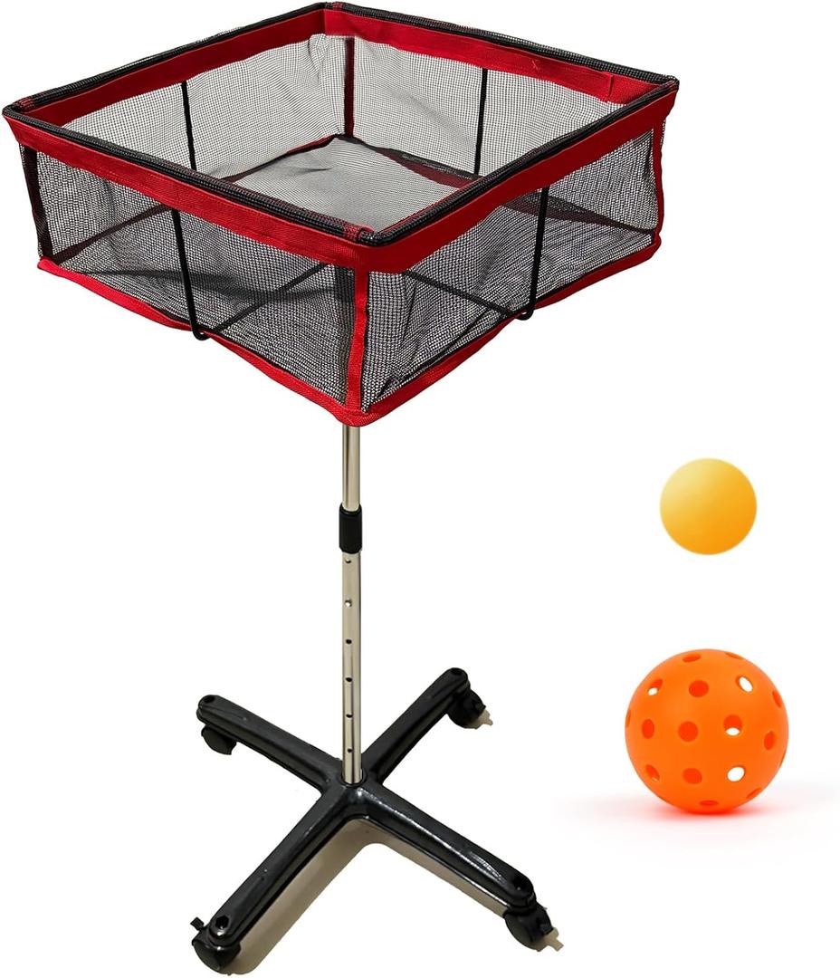 TNZMART Ping Pong Ball Pickleball Holder with Wheels, Height Adjustable Ping Pong Storage Cart, Portable Table Tennis Ball Collection Basket for Indoor Outdoor Training Practice