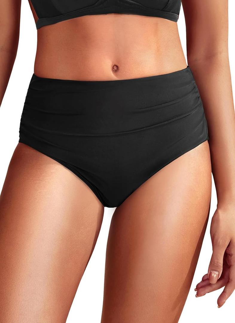 Daci Mid Rise Bikini Bottoms for Women - 2025 Full Coverage Bathing Suit Bottom Tummy Control Swimsuit Bottom (Small, Black)