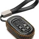 Vitodeco Leather Key Fob Case - Compatible with Honda Civic, Accord, HR-V, CR-V, Pilot 2023-2025 (5-Button, Black)