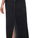Hybrid & Company Women's Long Denim Skirt  Stretch Jean Skirt for Office and Casual Wear (6, Black)