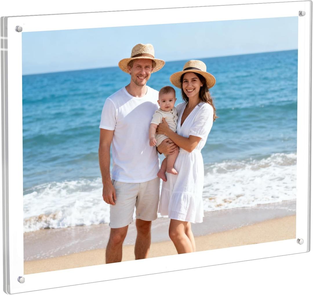 Acrylic Wall Mount Picture Frame Self-adhesive 11x14, Clear No Drilling Magnetic Floating Frameless Photo Frames for Display Diploma Degree Certificate and Files