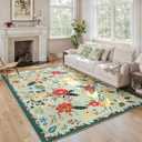 5x7 Washable Rug for Living Room, Green Floral Area Rug, Non Slip Low Pile Soft Flower Carpet, Large Rugs for Bedroom, Dining Room, Office, Kids Playroom, Nursery, Sage Green