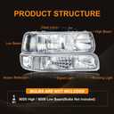 Headlight Assembly, Compatible with 1999 2000 2001 2002 Chevy Silverado 1500 2500/2001-2002 Silverado 1500HD 2500HD 3500HD Chrome Housing Clear Reflector