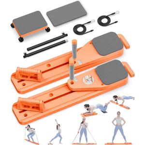 Pilates Board, 12 in 1 Mini Plilates Reformer Set, Multifuncional Portable Pilates Reformers Board for Home Workout, Free Combination 100+ Exercise Mode (Orange)