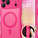 CAPRARO Magnetic for iPhone 17 Pro Case for Women Girls, Upgraded [Full Camera Protection] [Compatible with MagSafe] Cute Wave Translucent Matte Phone Case for iPhone 17 Pro, Hot Pink