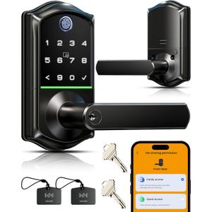 Veise VE019 Fingerprint Smart Lever Lock, App Control, Keyless Entry Door Lock with Handle, Touchscreen Keypad Knob for Front Door and Bedroom, Remote Access Sharing, IP55 Waterproof, Matte Black