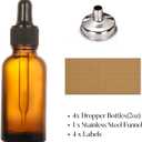 4 Pack, 2 oz Bottles with Dropper & 1 Funnel & 4 Labels - Essential Oils Bottles for Health, Personal Care & Beauty - 60ml Thick Dark Amber Glass Tincture Bottles, Refillable Cosmetic Containers
