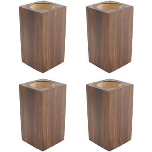 Retro Red Cuboid Pine Wooden Round Holes Risers, Heavy Duty Wood Riser Enhancer Fit Inner Hole 1.97" Increase Height 3.94" for Coffee Tables, TV Stands and Bookshelves Legs 4Pcs