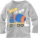 Construction Shirts Toddler Boy Kids Long Sleeve T Shirt Truck Gray 3T