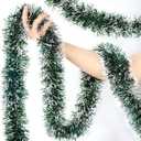 50Ft Christmas Tinsel Garland, Green Metallic Twist Garland for Christmas Tree Decorations, Xmas Tree Decor for Holiday Party Supplies (Green)